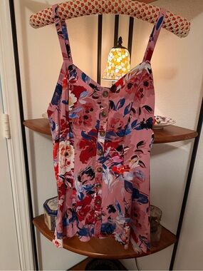 TORRID Pink Floral Button-Front Camisole Tank
